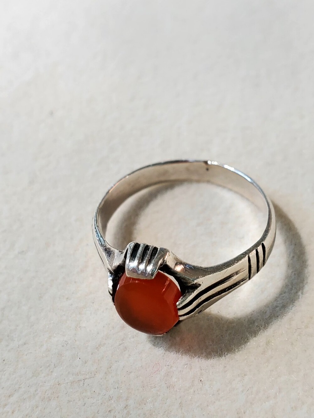 Vintage Sterling Silver Orange Cabochon Ring Size 6.5 Statement Ring - Picture 8 of 13